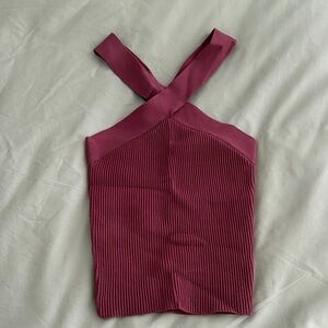 Babaton Women's Pink Ribbed Halter Top